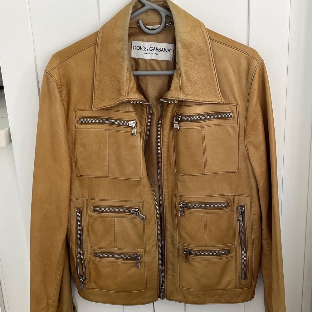 DOLCE & GABANNA Vintage leather unisex moto jacket /camel/ tan/ Men's size Small